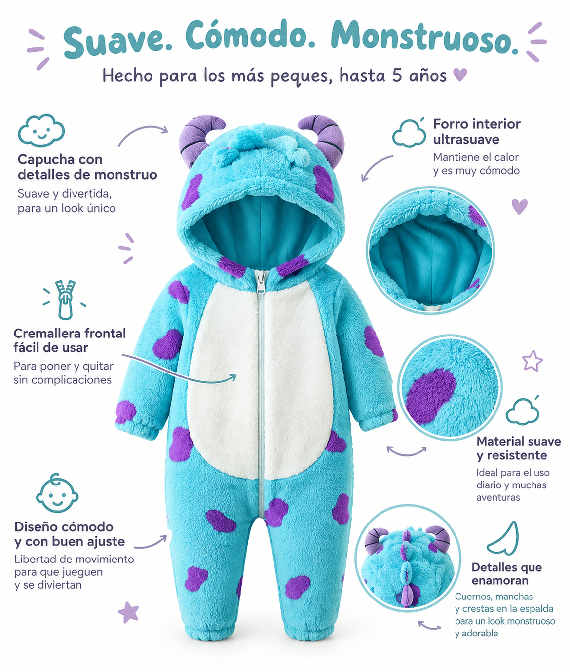 CozyPuff⢠Disfraz de Monstruo para Peques